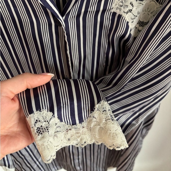 Vintage Nightgown Cabernet Navy and White Stripes size large with Lace accents - Picture 4 of 7